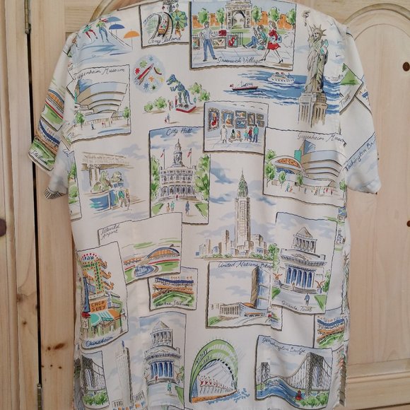 Liz Claiborne Ivory Silk Print Shirt Lizwear Jeans - Picture 4 of 8